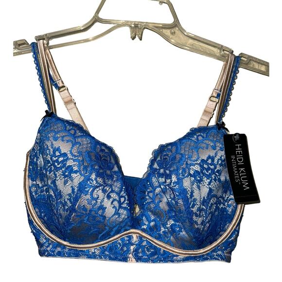 Heidi Klum Bra 34DD 34E Intimates Poolside Affair Blue Lace Satin Underwire NEW - Picture 3 of 13